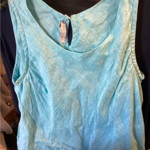 Colori Di Capri Blue 100% Italy Linen Keyhole Button Back Tank Top Plus Size XXL